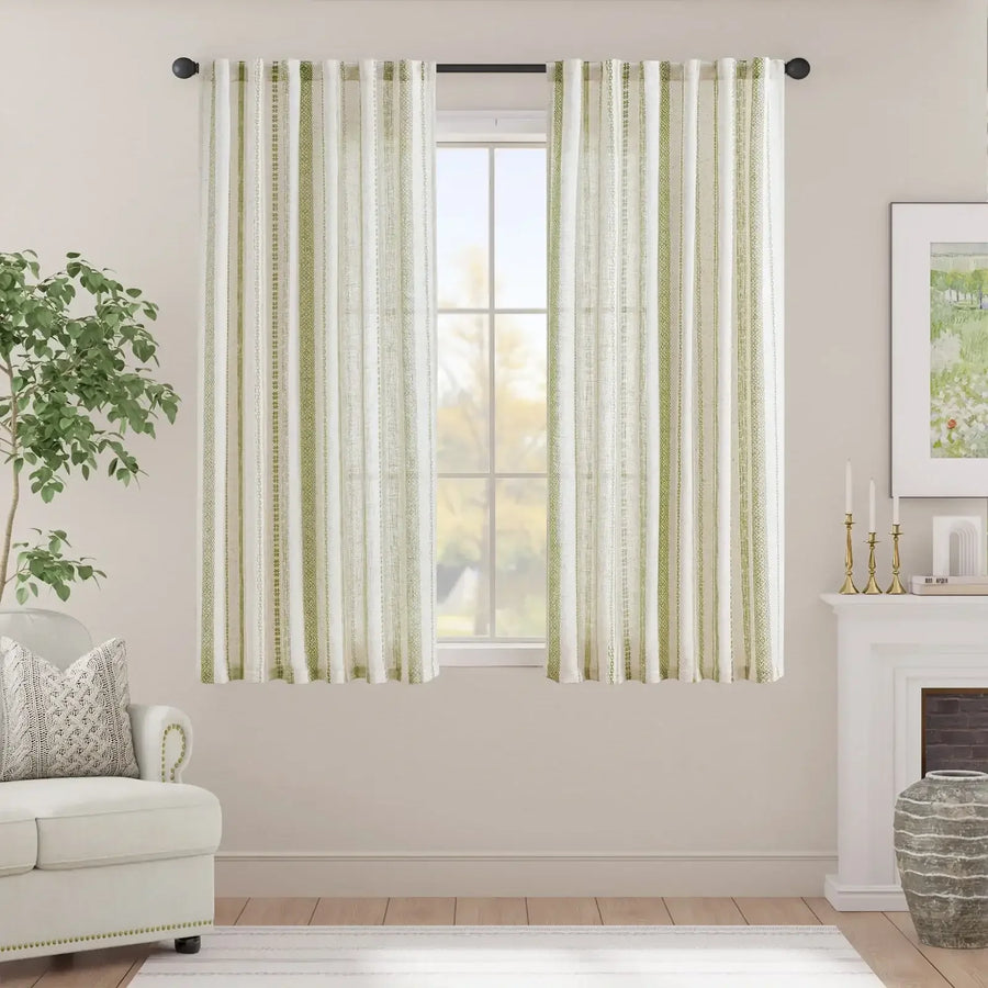 Cross Ripple Print Linen Blend 3-in-1 Curtains - Jinchan Home