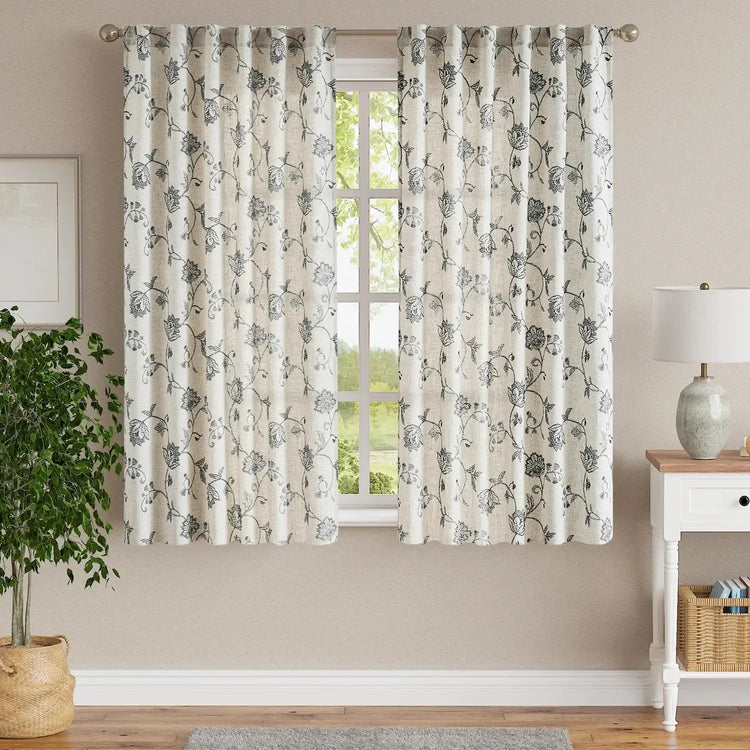 Poly-Linen Cross-Textured Iris Printed Curtains - Jinchan Home