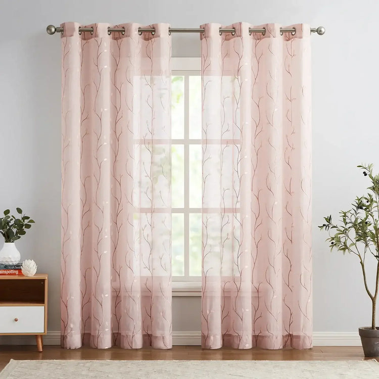 Leaf Embroidered Sheer Curtains - Jinchan Home