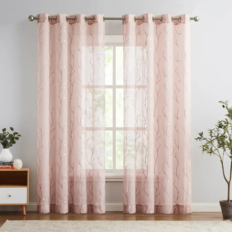 Leaf Embroidered Sheer Curtains - Jinchan Home