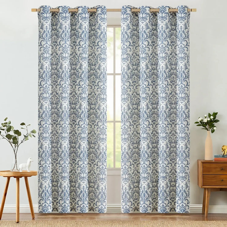 Baroque Damask Linen-Blend Grommet Curtains - Jinchan Home