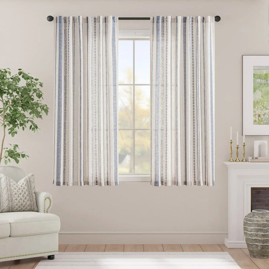 Cross Ripple Print Linen Blend 3-in-1 Curtains - Jinchan Home