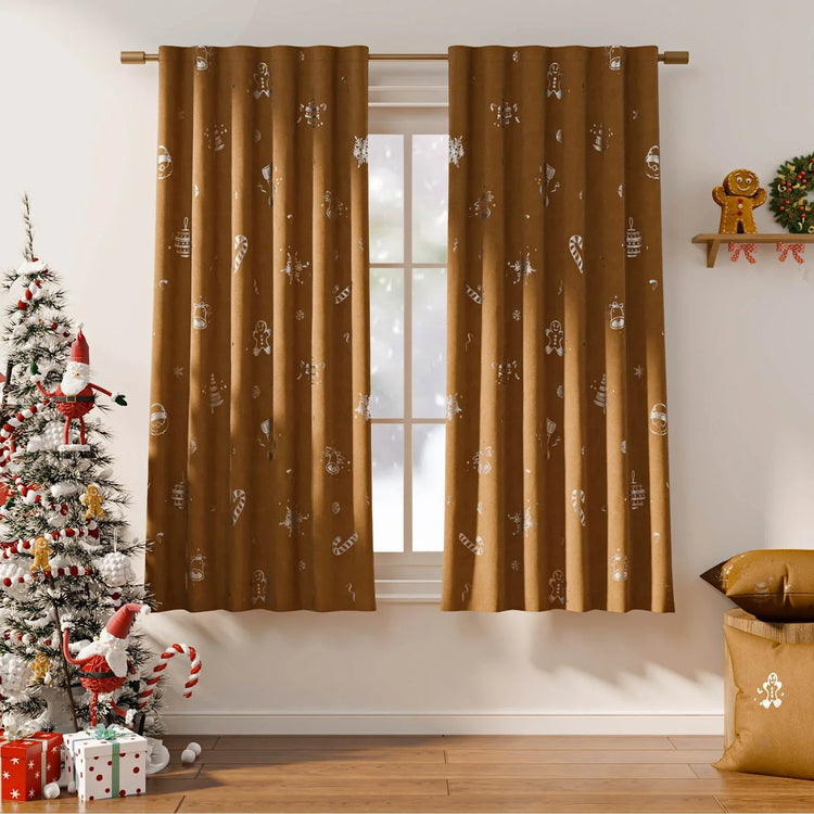 Gingerbread Man & Santa Christmas Motif Curtains - Jinchan Home