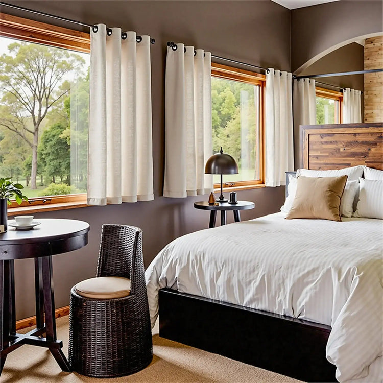 Solid Color Linen Blend Grommet Curtains - Jinchan Home