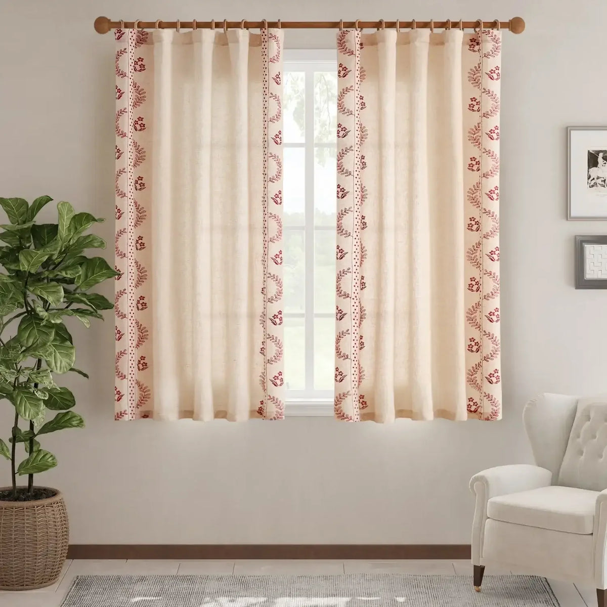 Embroidered Vine Floral Linen Curtains – Jinchan Home