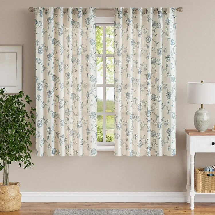 Poly-Linen Cross-Textured Iris Printed Curtains - Jinchan Home