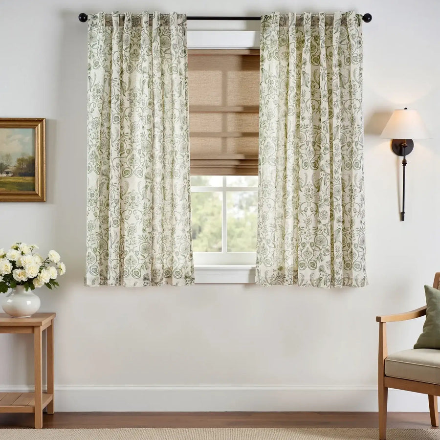 Rococo Vine Linen-Blend 3-in-1 Curtains - Jinchan Home