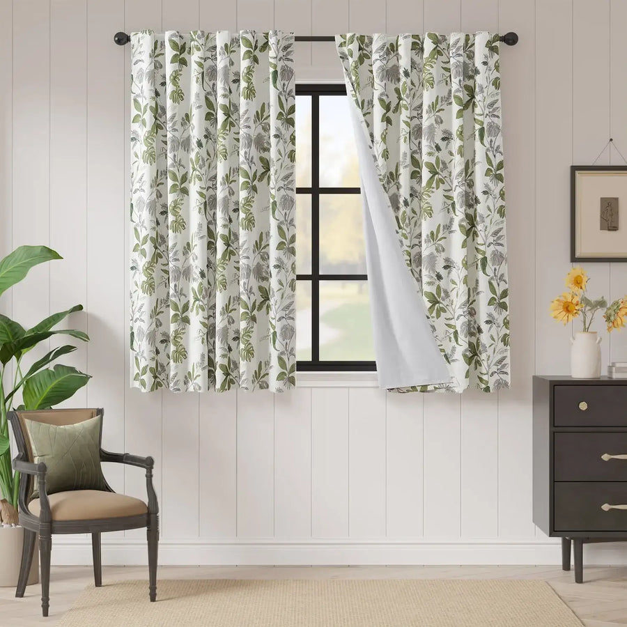 Leaf Pattern Linen-Blend 3-in-1 Curtains - Jinchan Home