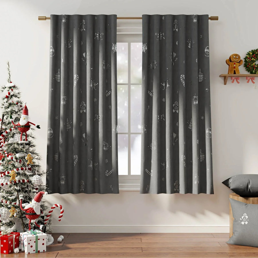 Gingerbread Man & Santa Christmas Motif Curtains - Jinchan Home