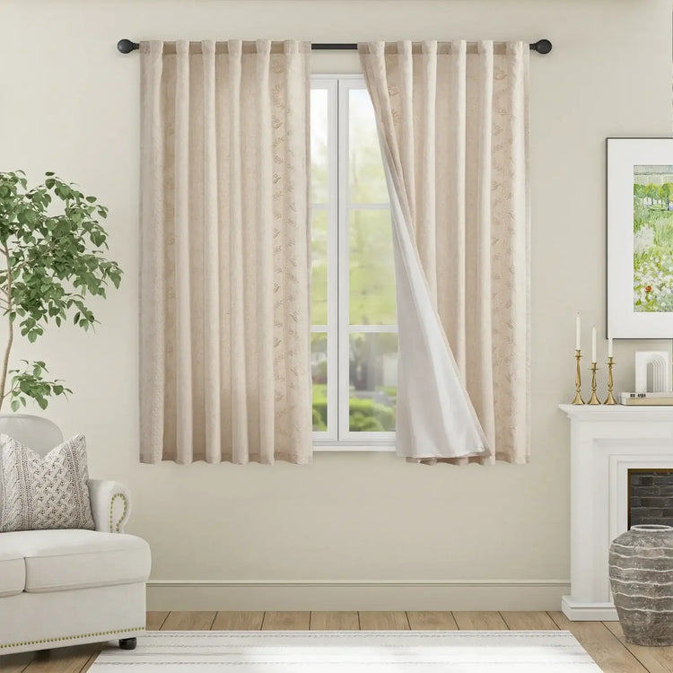 Vintage Lined Embroidered Botanical Border Curtains - Jinchan Home