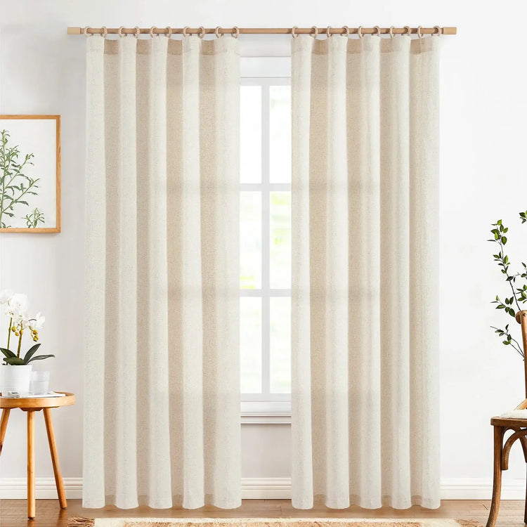 Solid Linen-Blend Flat Curtains - Jinchan Home