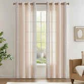 Boho Geometric Fish Leaf Embroidered Curtains - Jinchan Home