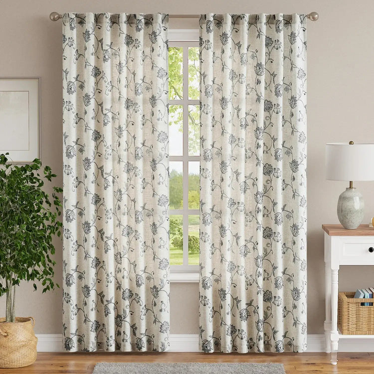 Poly-Linen Cross-Textured Iris Printed Curtains - Jinchan Home