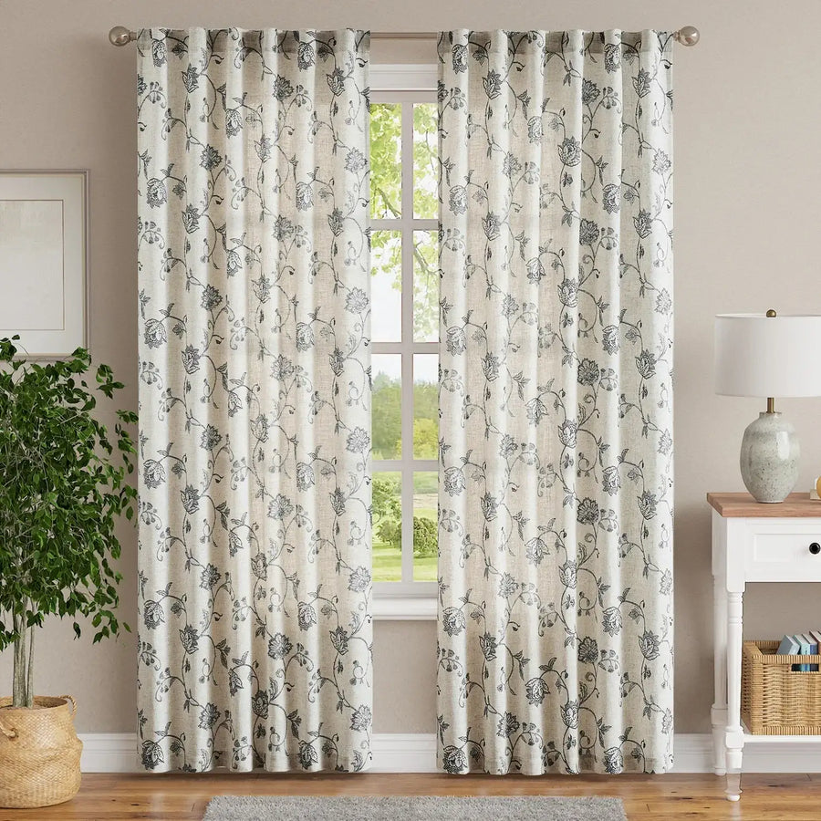 Poly-Linen Cross-Textured Iris Printed Curtains - Jinchan Home