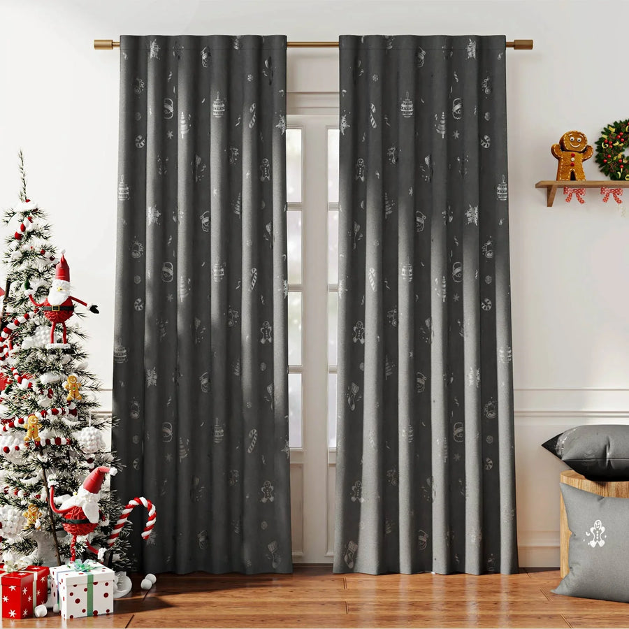 Gingerbread Man & Santa Christmas Motif Curtains - Jinchan Home