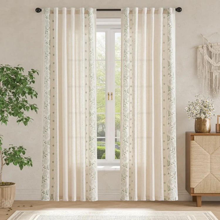 Hydrangea Embroidered Linen Curtains - Jinchan Home