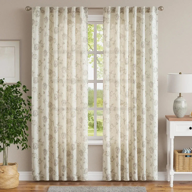 Poly-Linen Cross-Textured Iris Printed Curtains - Jinchan Home