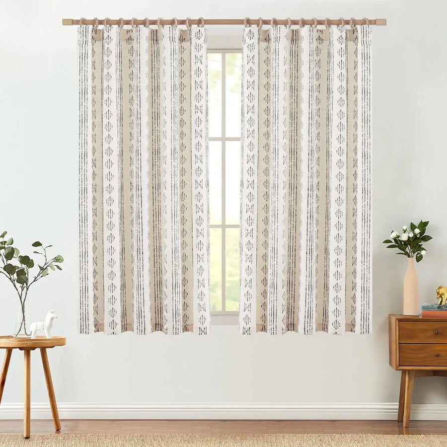 Boho Tribal Pattern 3-in-1 Linen-Blend Curtains - Jinchan Home