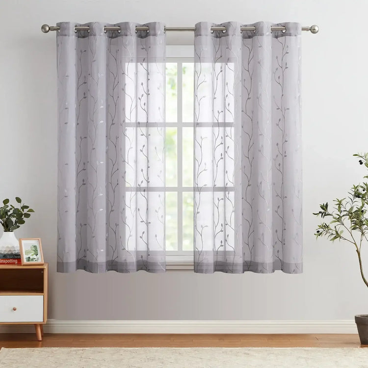 Leaf Embroidered Sheer Curtains - Jinchan Home