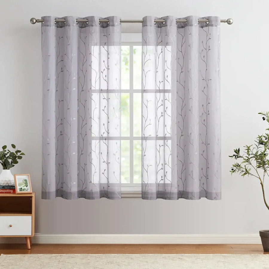 Leaf Embroidered Sheer Curtains - Jinchan Home