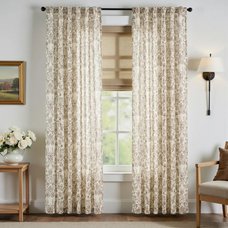 Rococo Vine Linen-Blend 3-in-1 Curtains - Jinchan Home