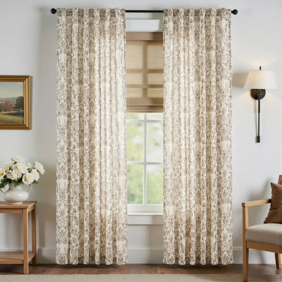Rococo Vine Linen-Blend 3-in-1 Curtains - Jinchan Home