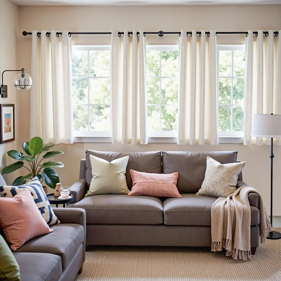 Solid Color Linen Blend Grommet Curtains - Jinchan Home