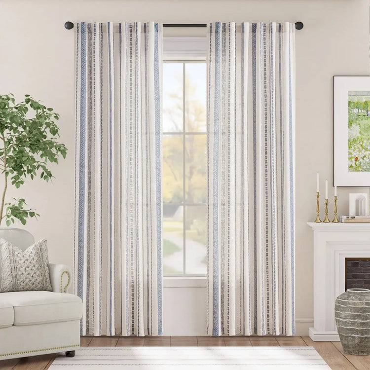 Cross Ripple Print Linen Blend 3-in-1 Curtains - Jinchan Home