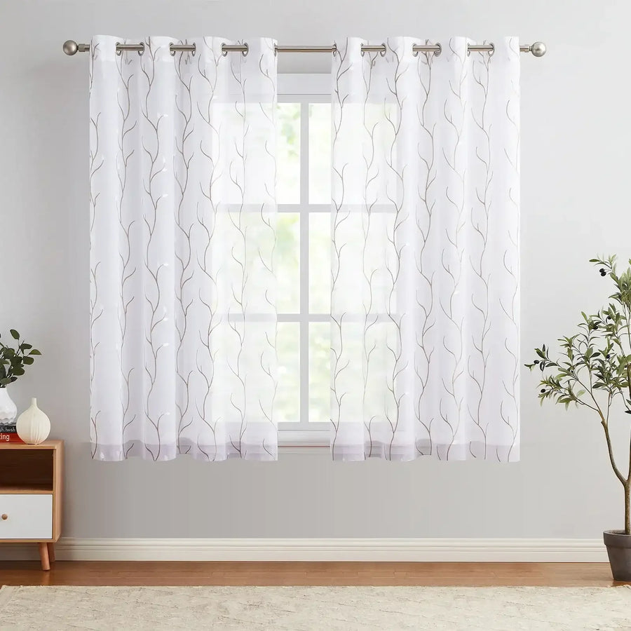 Leaf Embroidered Sheer Curtains - Jinchan Home