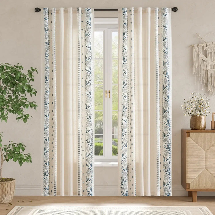 Hydrangea Embroidered Linen Curtains - Jinchan Home