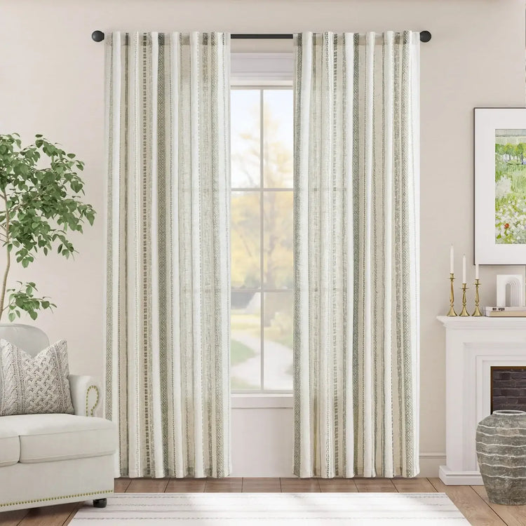 Cross Ripple Print Linen Blend 3-in-1 Curtains - Jinchan Home