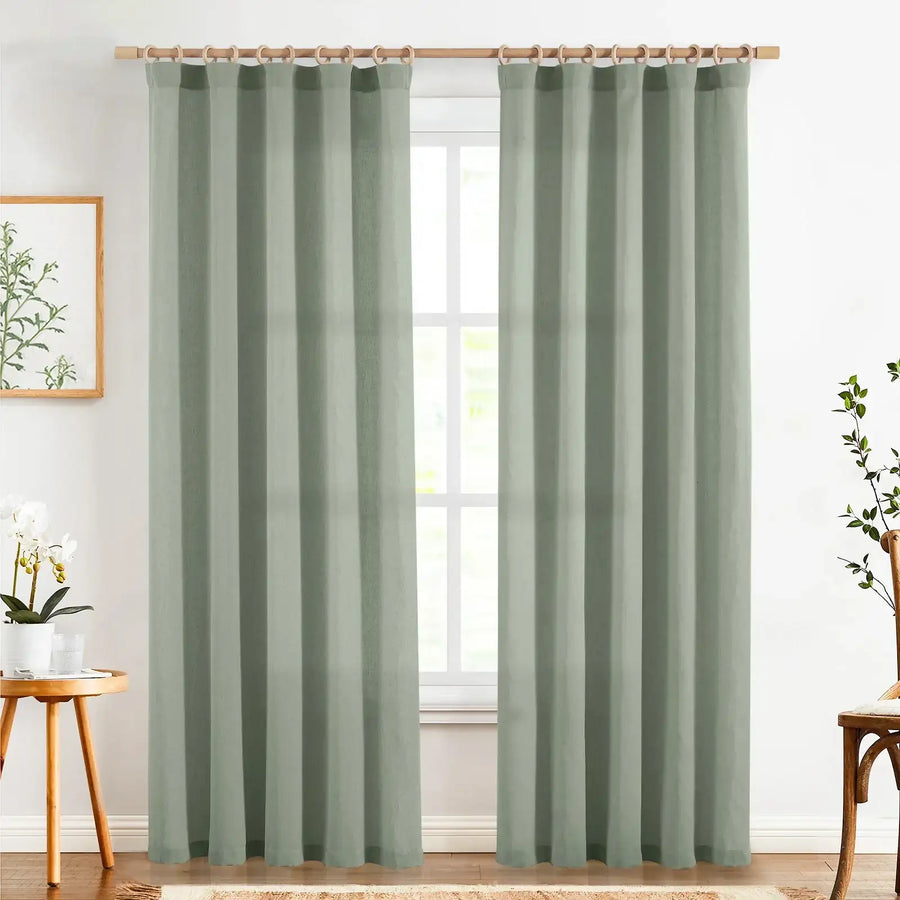 Solid Linen-Blend Flat Curtains - Jinchan Home