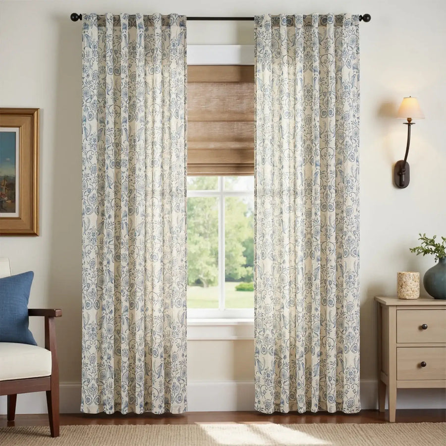 Rococo Vine Linen-Blend 3-in-1 Curtains - Jinchan Home