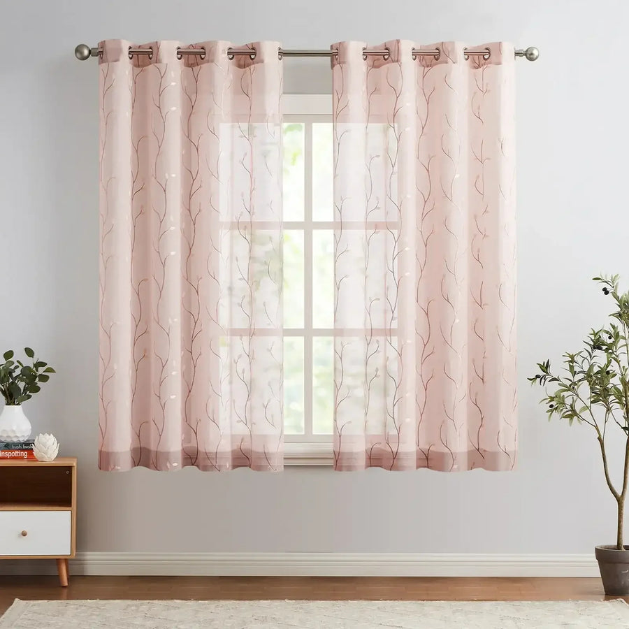 Leaf Embroidered Sheer Curtains - Jinchan Home