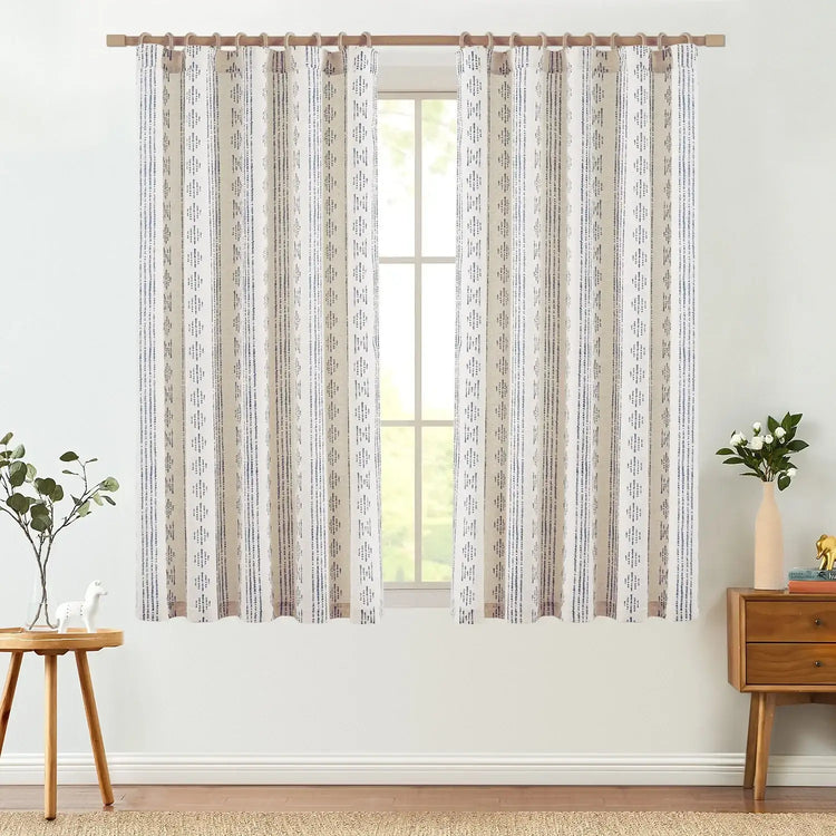Boho Tribal Pattern 3-in-1 Linen-Blend Curtains - Jinchan Home