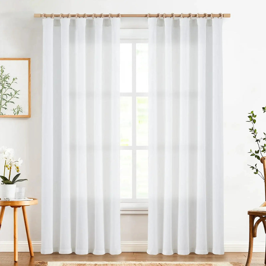 Solid Linen-Blend Flat Curtains - Jinchan Home