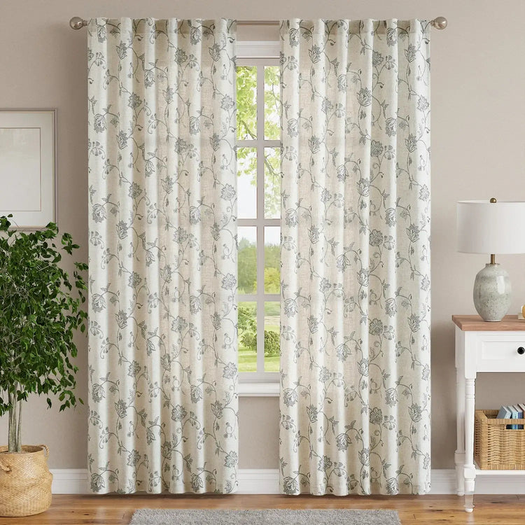 Poly-Linen Cross-Textured Iris Printed Curtains - Jinchan Home