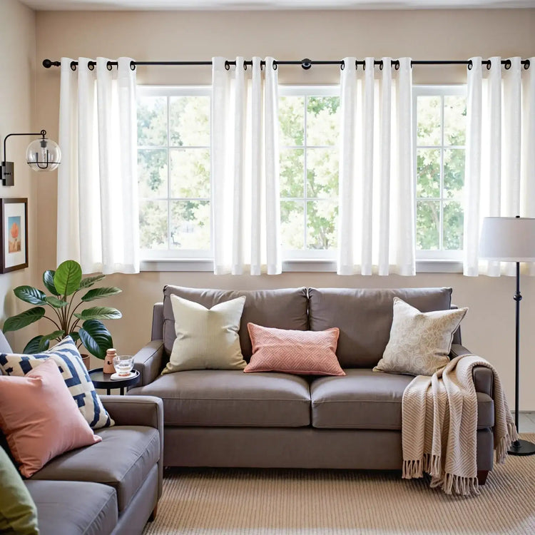 Solid Color Linen Blend Grommet Curtains - Jinchan Home