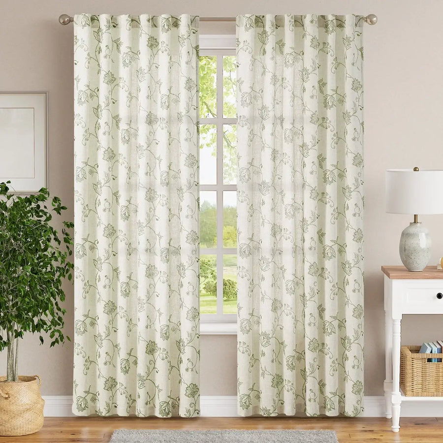 Poly-Linen Cross-Textured Iris Printed Curtains - Jinchan Home