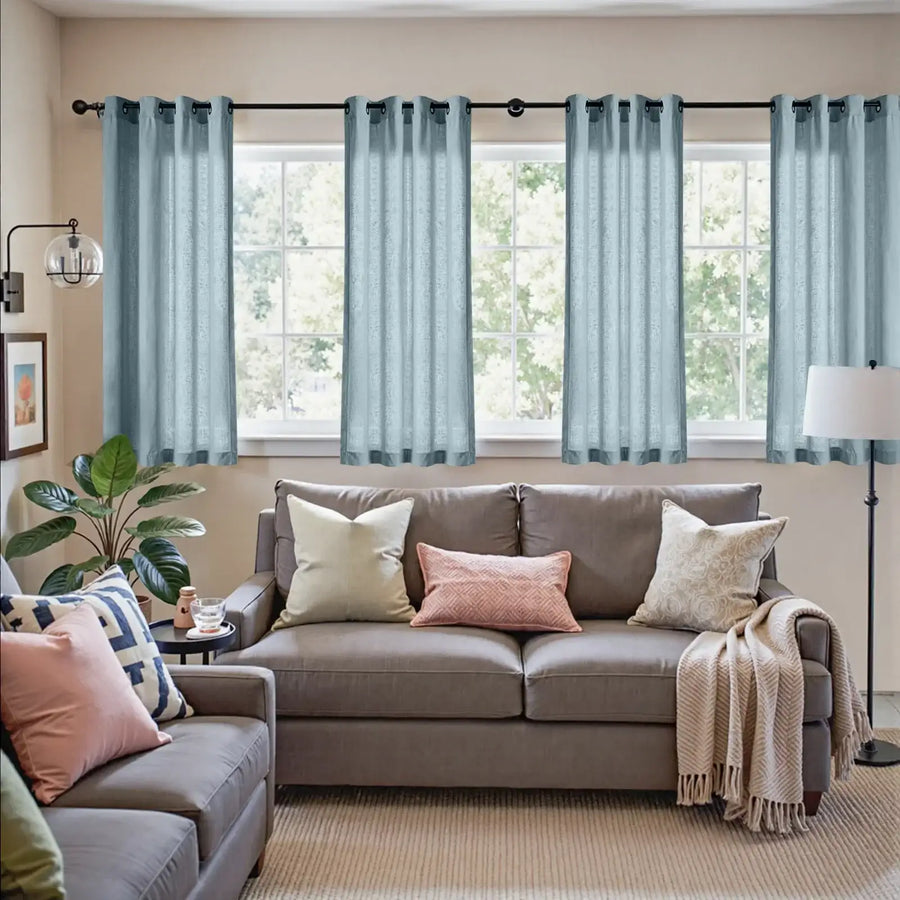 Solid Color Linen Blend Grommet Curtains - Jinchan Home