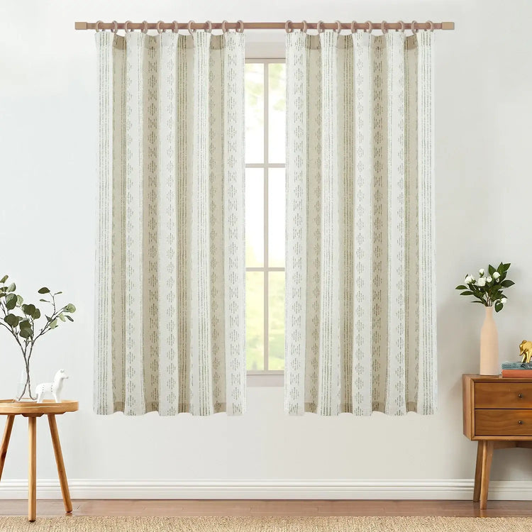 Boho Tribal Pattern 3-in-1 Linen-Blend Curtains - Jinchan Home