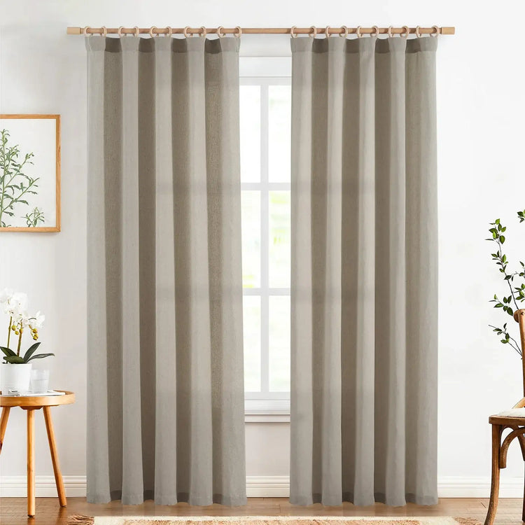 Solid Linen-Blend Flat Curtains - Jinchan Home