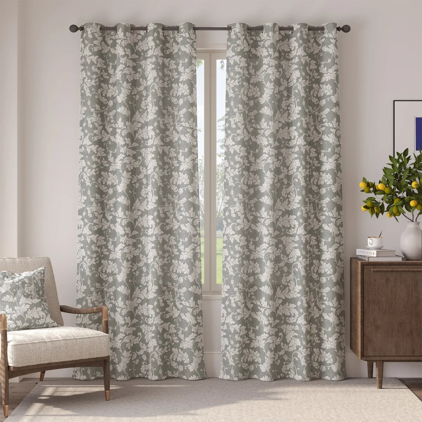 Acanthus Leaf Linen Blend Curtains - Jinchan Home