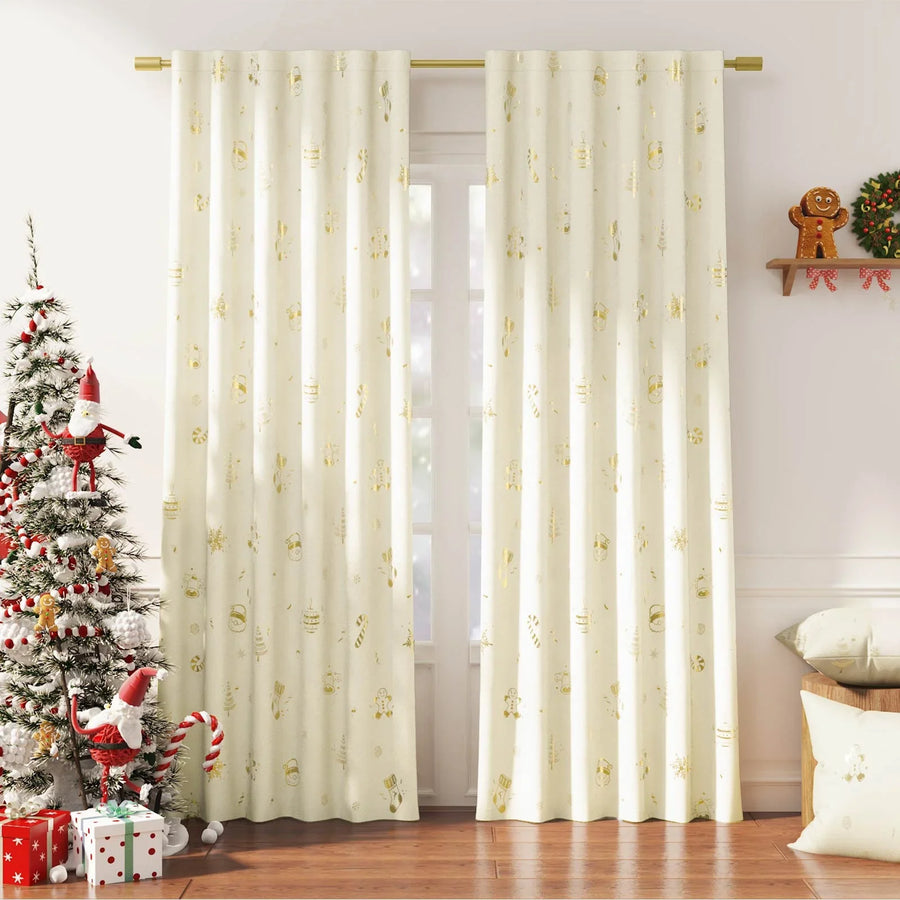 Gingerbread Man & Santa Christmas Motif Curtains - Jinchan Home