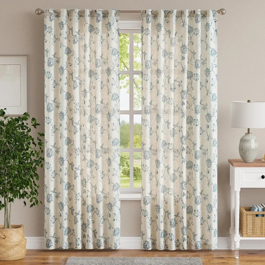 Poly-Linen Cross-Textured Iris Printed Curtains - Jinchan Home