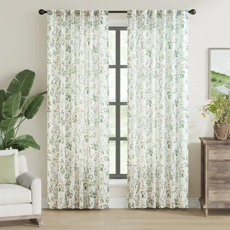 Wildflower Watercolor Linen Curtains - Jinchan Home