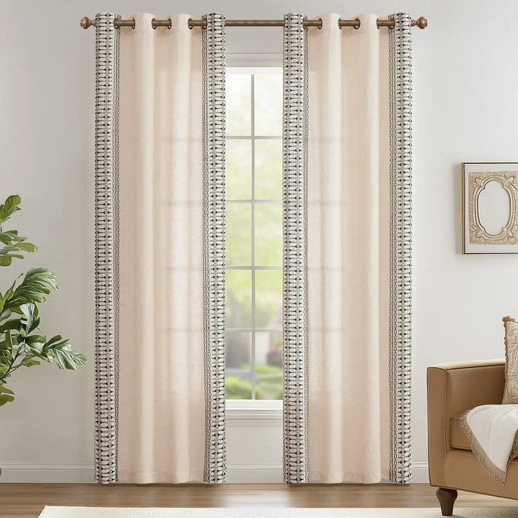 Boho Geometric Fish Leaf Embroidered Curtains - Jinchan Home