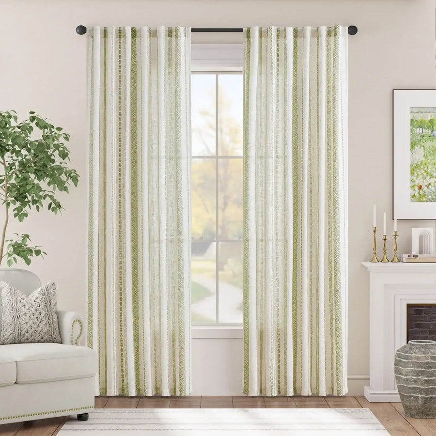Cross Ripple Print Linen Blend 3-in-1 Curtains - Jinchan Home