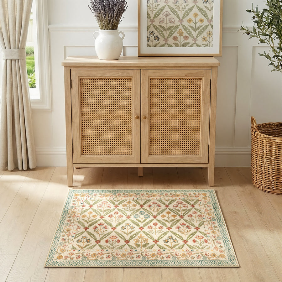 Vintage Floral Polypropylene Area Rug - Jinchan Home