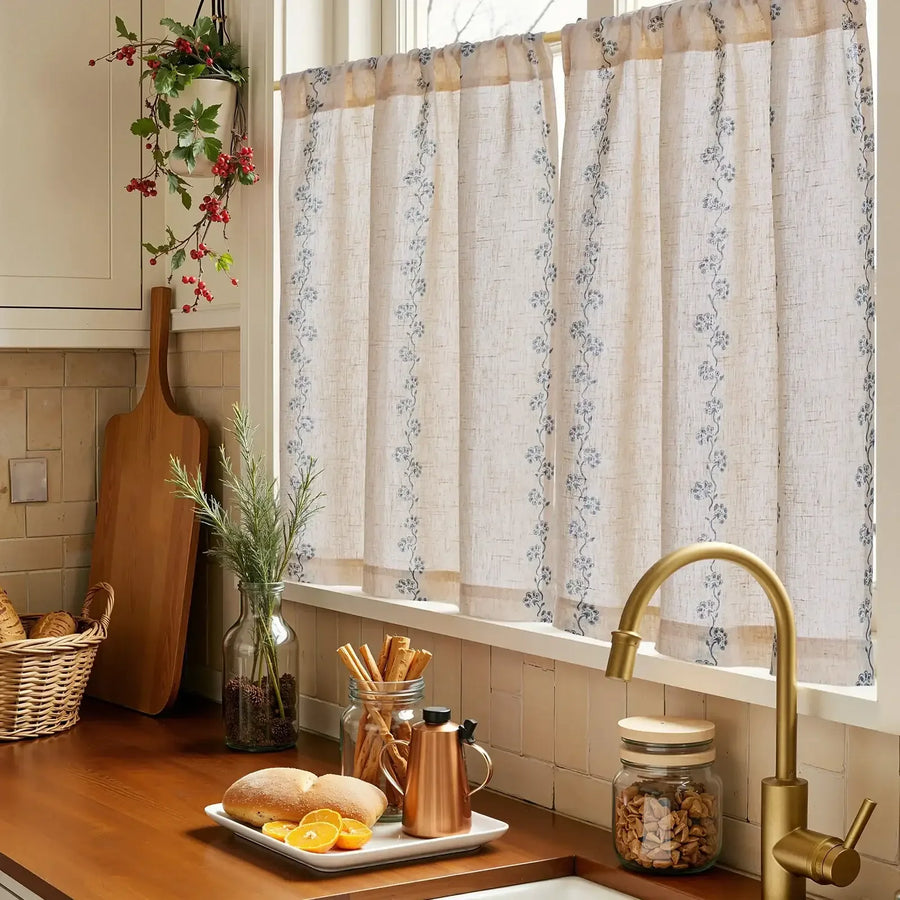 Cute Hello Kitty Paw-Inspired Floral Kitchen Curtains - Jinchan Home